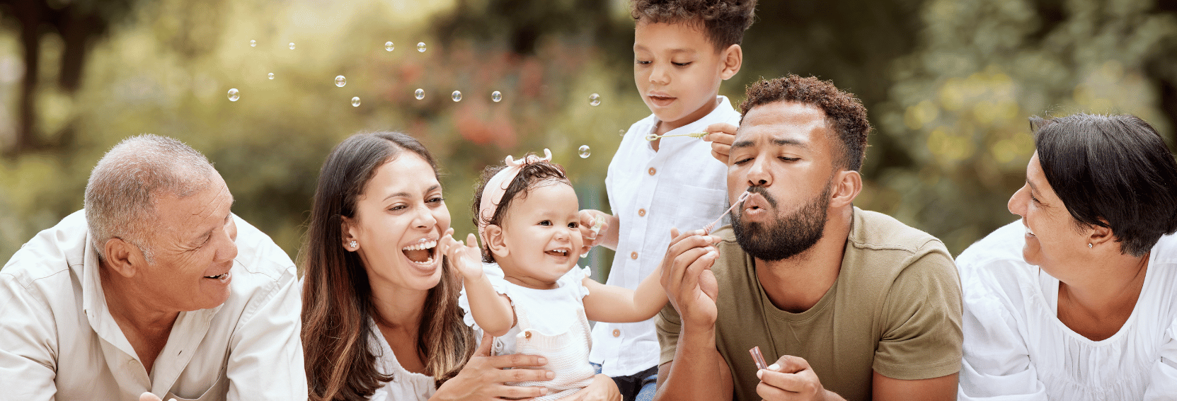Family having fun blowing bubbles